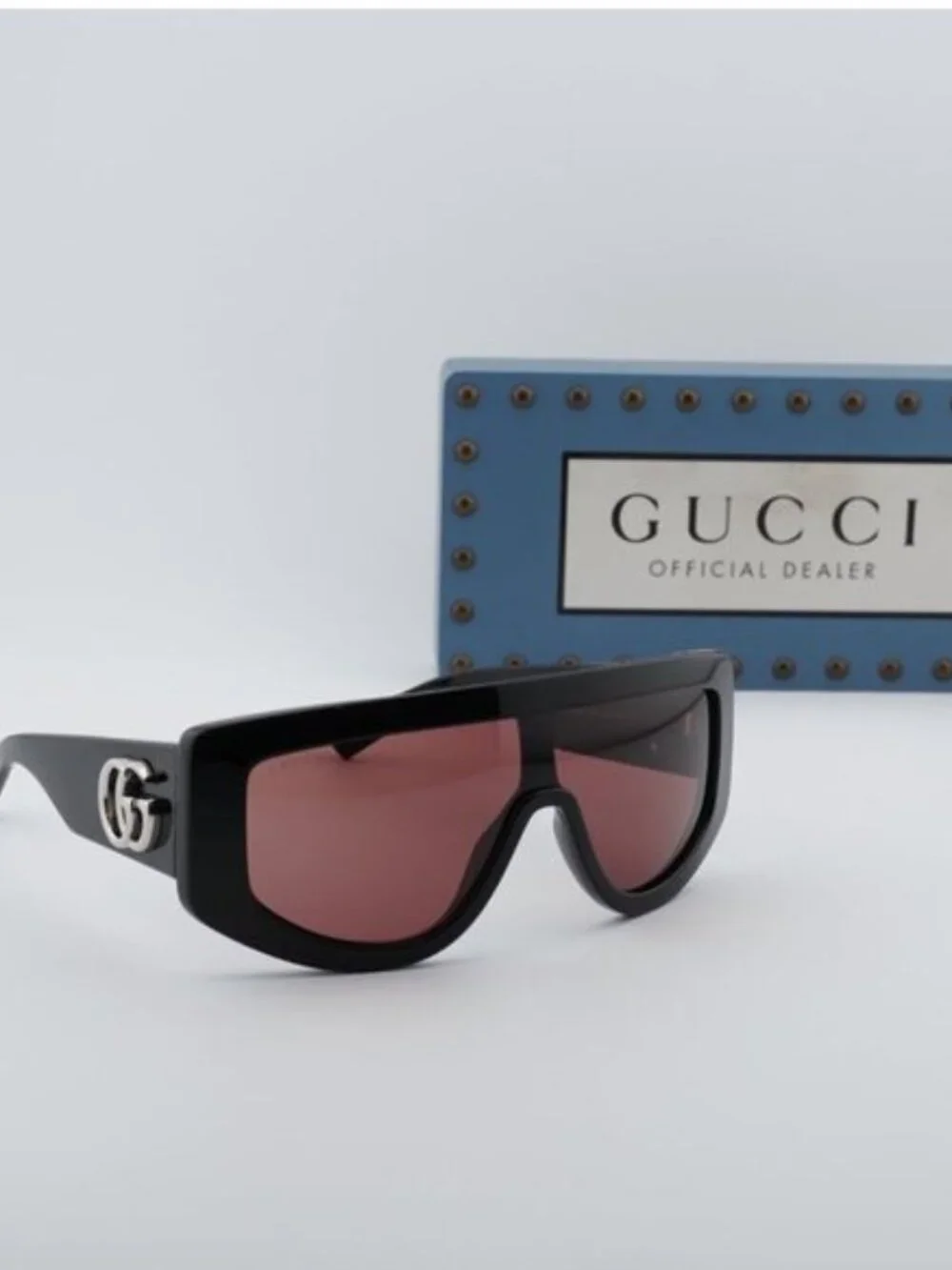 Gucci GG1950S 002 Shield Sunglasses - Shiny Black/Light Red